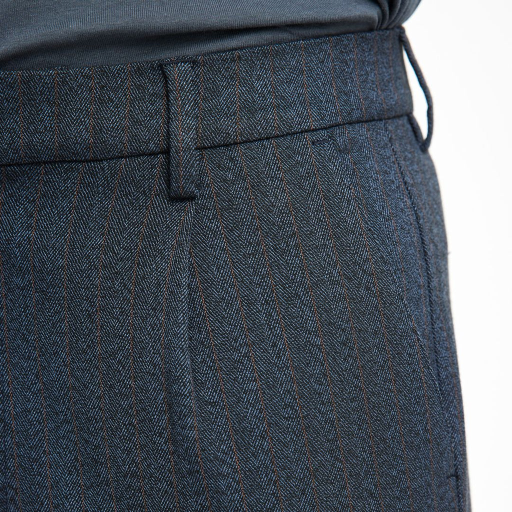 Plain Units Trousers Arthur 834 Blue Brown Herringbone details